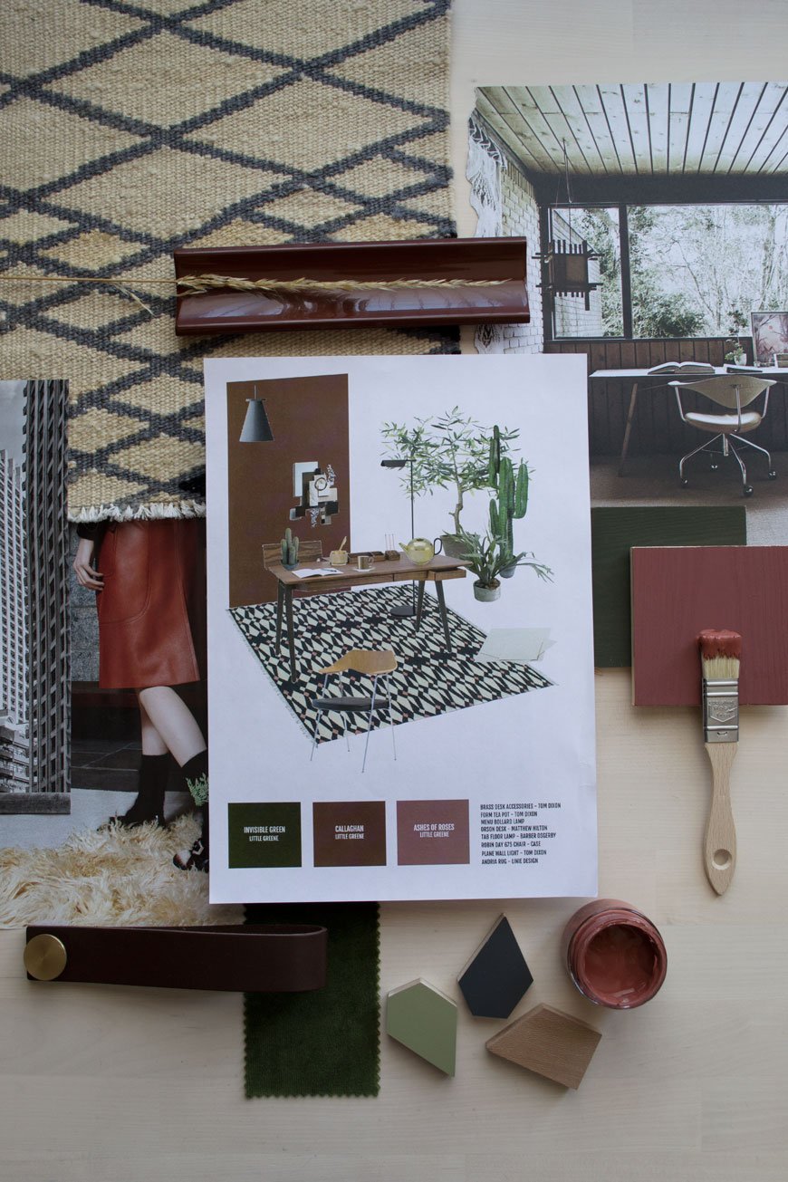 Moodboard of my original window styling concept for Heal's British Designers