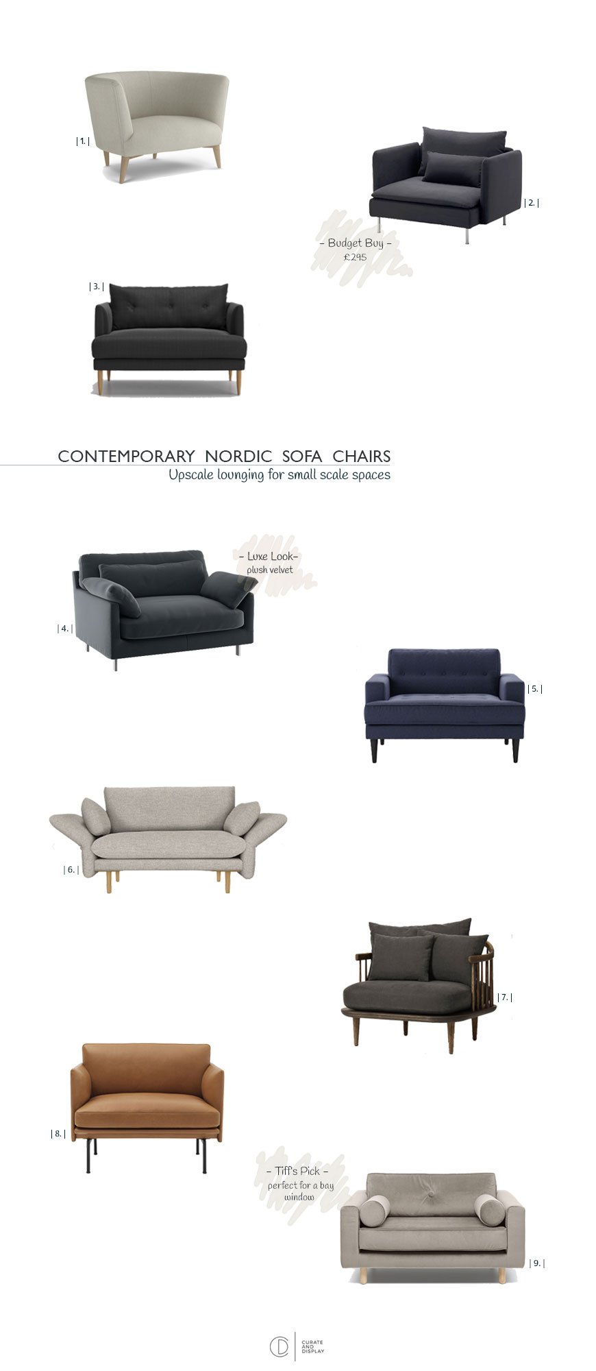 sofa chair shopping page, Nordic inspired seating, sofa chairs, snugglers, loveseats, contemporary furniture