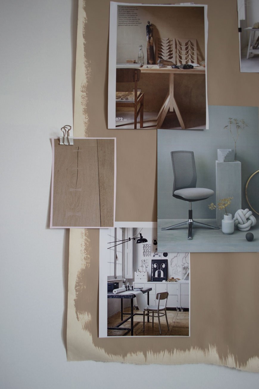 inspirational home office moodboard with minimal Scandinavian designs