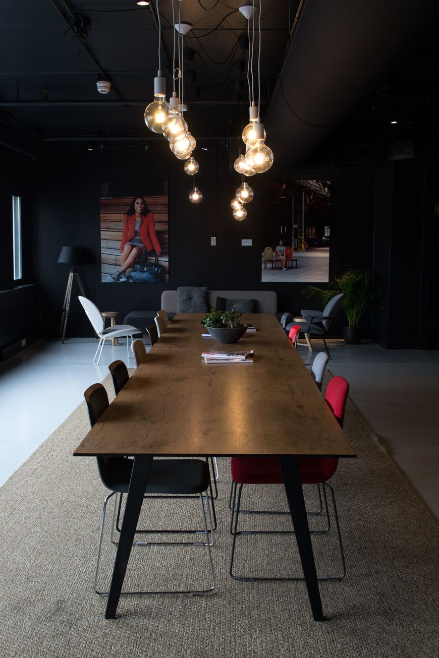 Industrial, dutch designed social spaces at Good Hotel London with communal tables for working