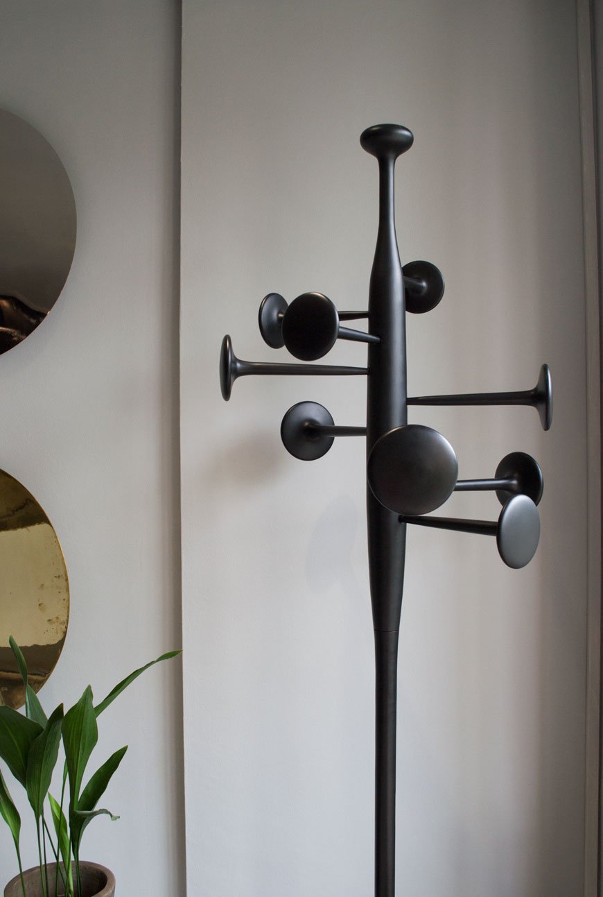 Black Trumpet coat stand, designed by Space Copenhagen in the Mater gallery.