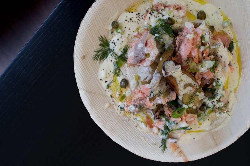 A plate of warm salmon and new potatoes sprinkled with dill at the STILL pop-up restaurant.