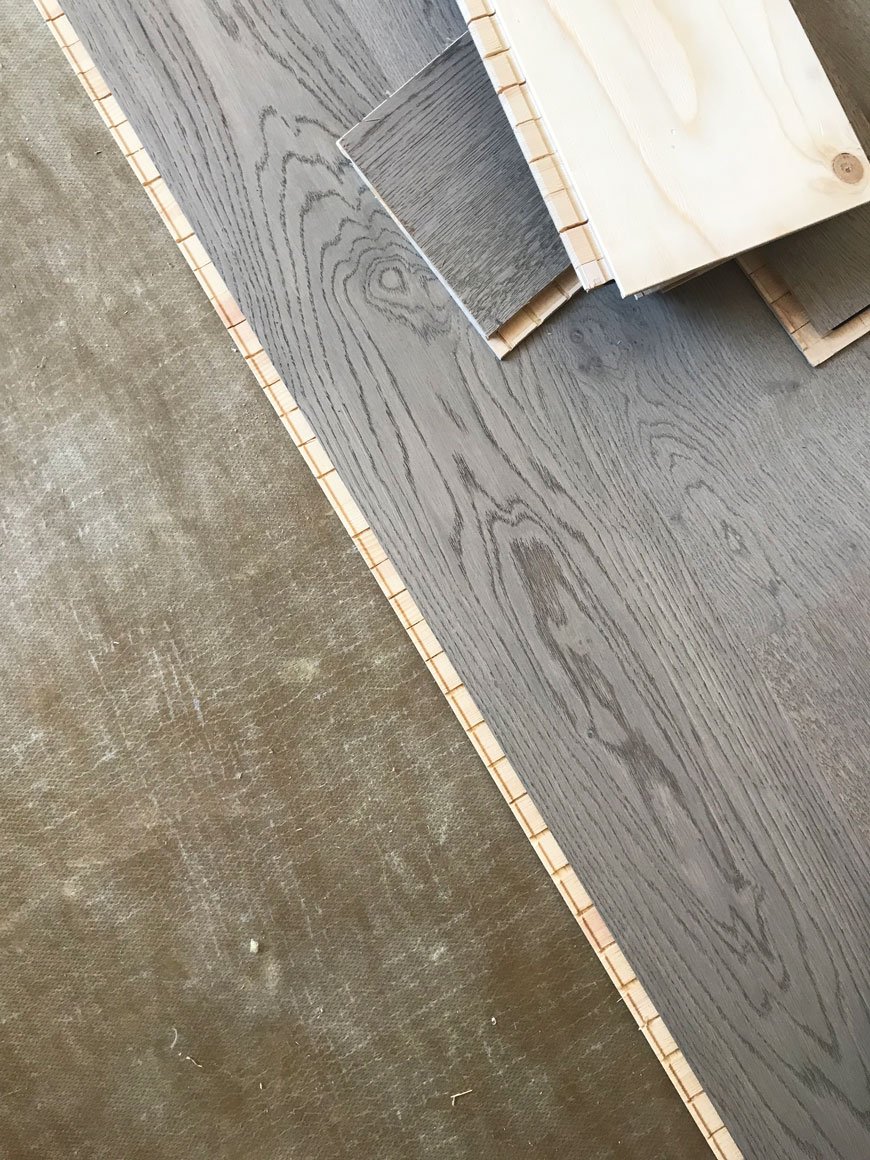 Our Shadow Grey engineered oak floor click-system laid on top of the underlay