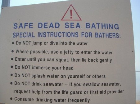 Rules for swimming in the dead sea