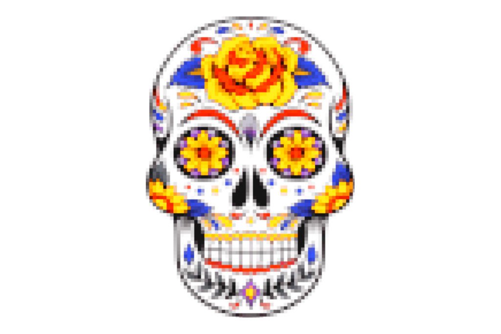 pixellated day of the dead skull