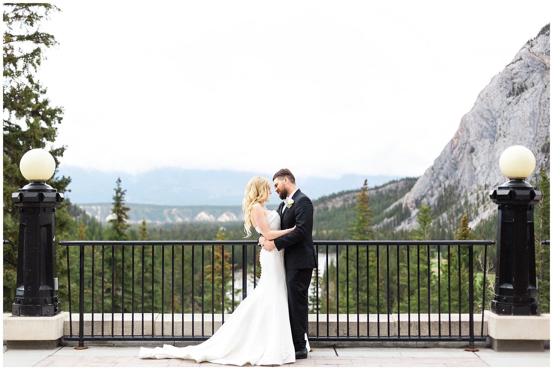  outdoor terrace ceremony overlooking the mountains of Fairmont Banff Springs