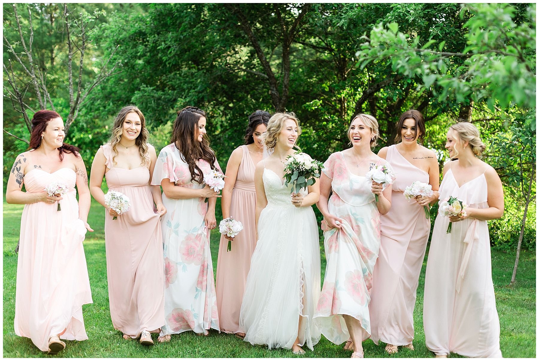 Floral, blush and cream bridal party