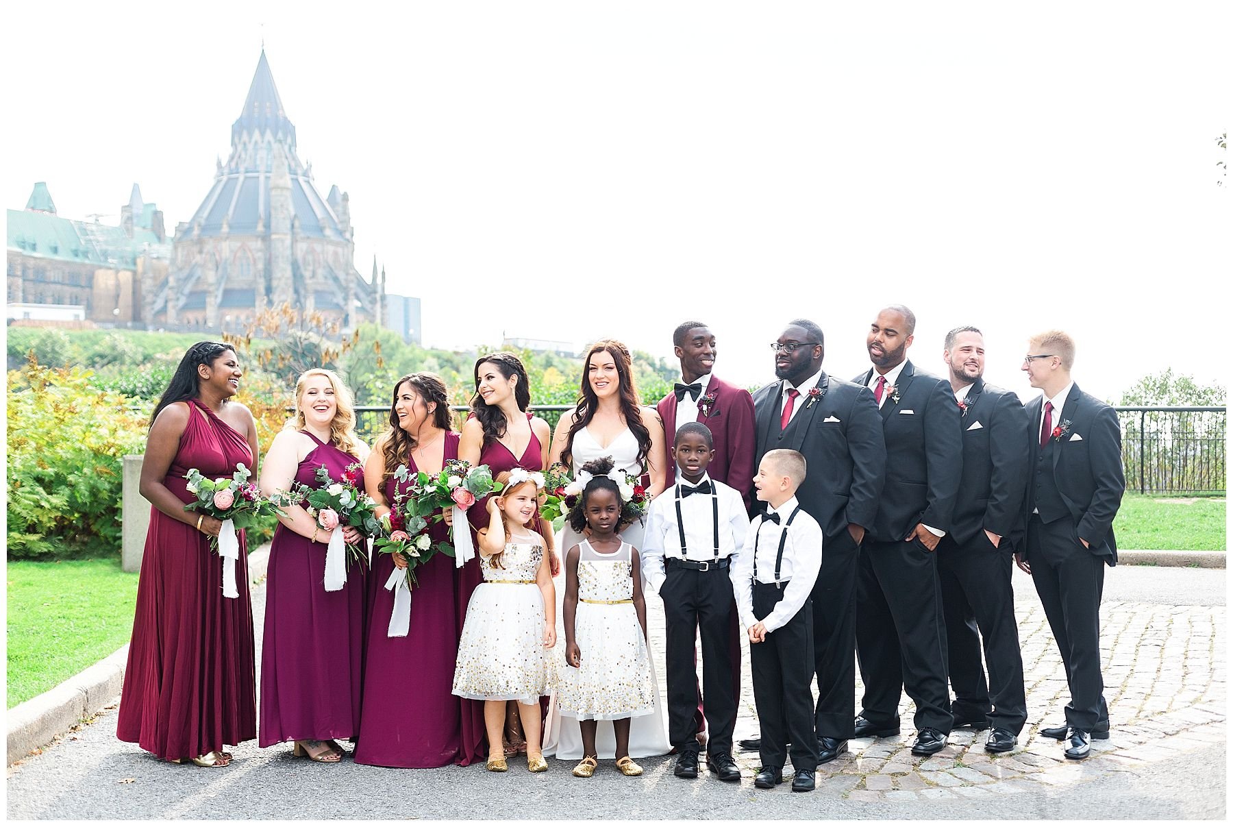 burgundy bridal party at major hill park in Ottawa