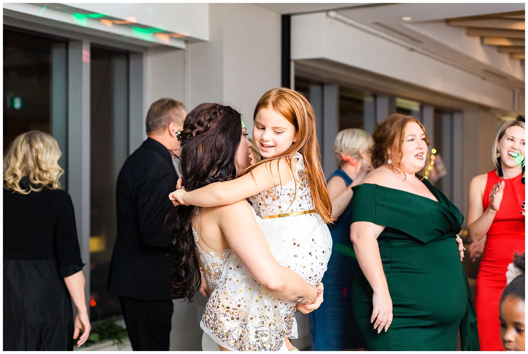 wedding guests dancing at the hotel reception