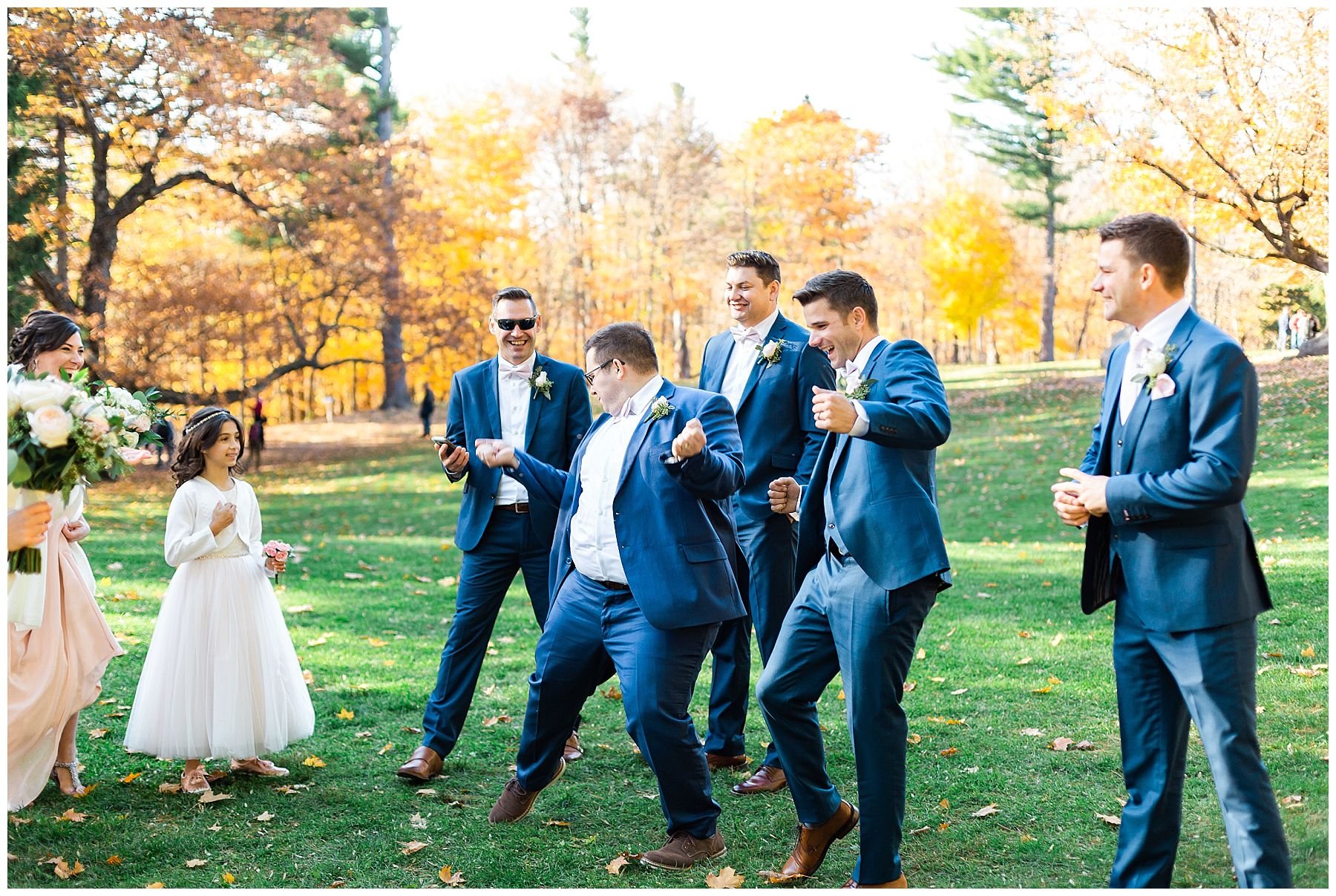 groomsmen dancing with bridal party at Mackenzie King Estate