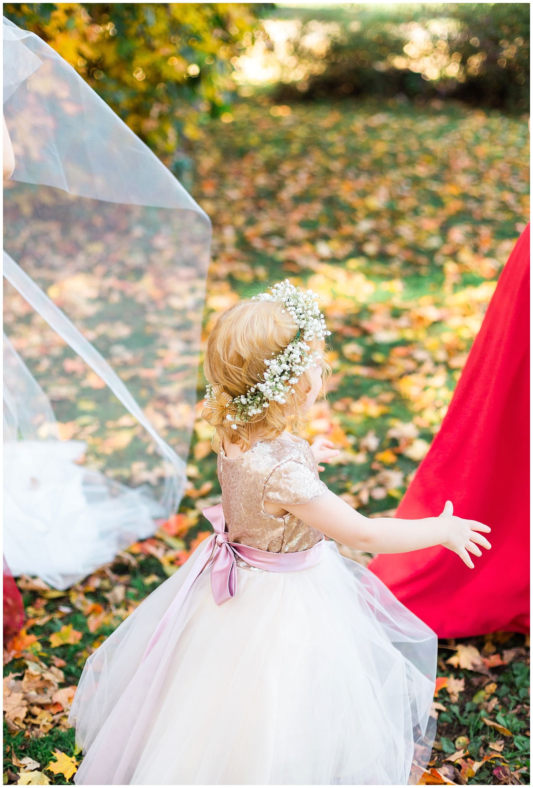 Fall red head flower girl with flower crown