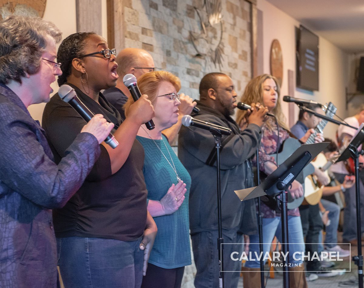 worship team sings during Sunday service