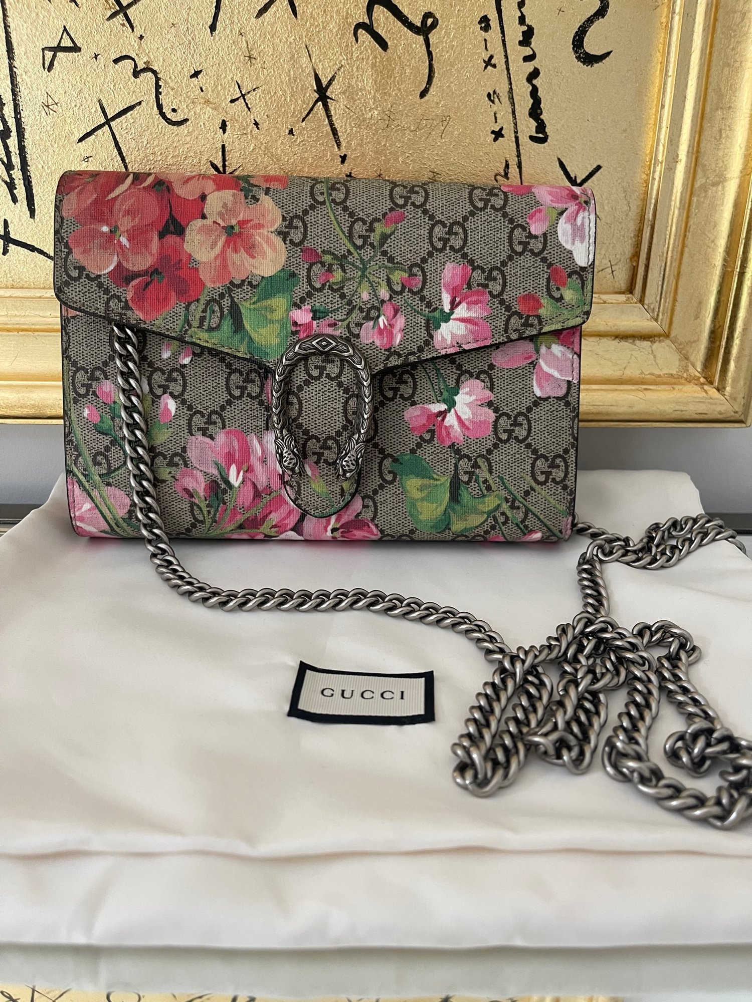 Gucci GG Supreme Coated Canvas and Leather Mini Dionysus Blooms Chain Bag —  Classics and Kellys