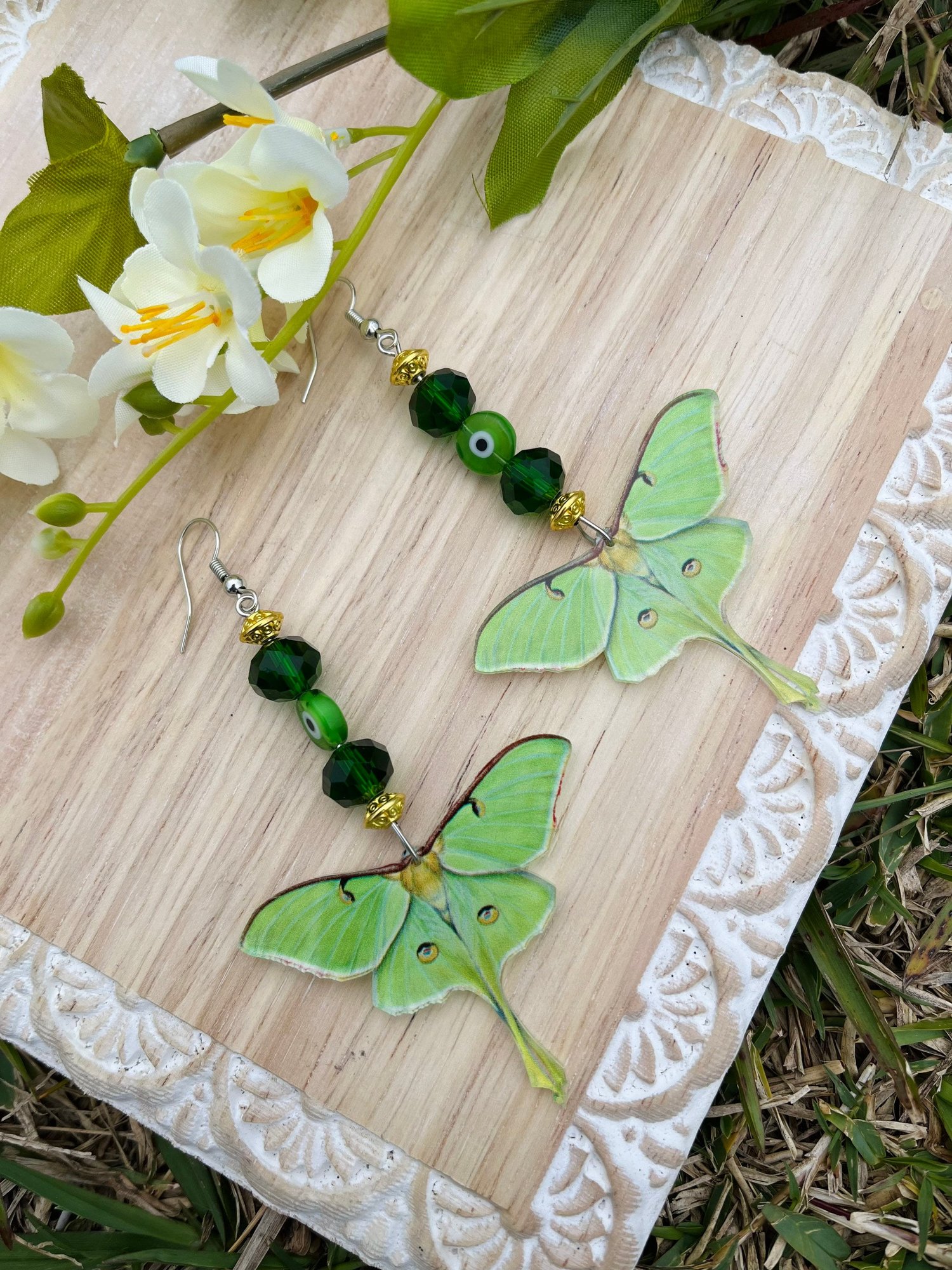 Green Moth Earrings — Trippie Hippie Jewelry