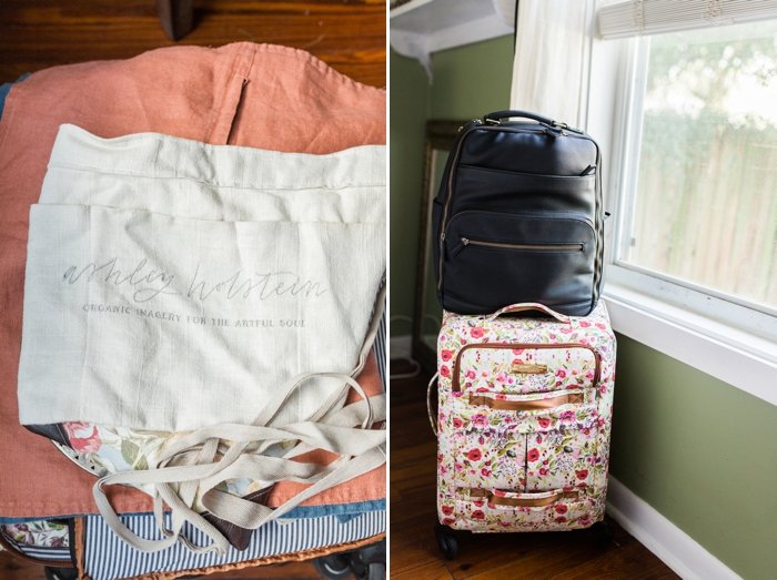 styling kit with apron and pillowcases inside bag camera | Ashley Holstein Photography.jpg