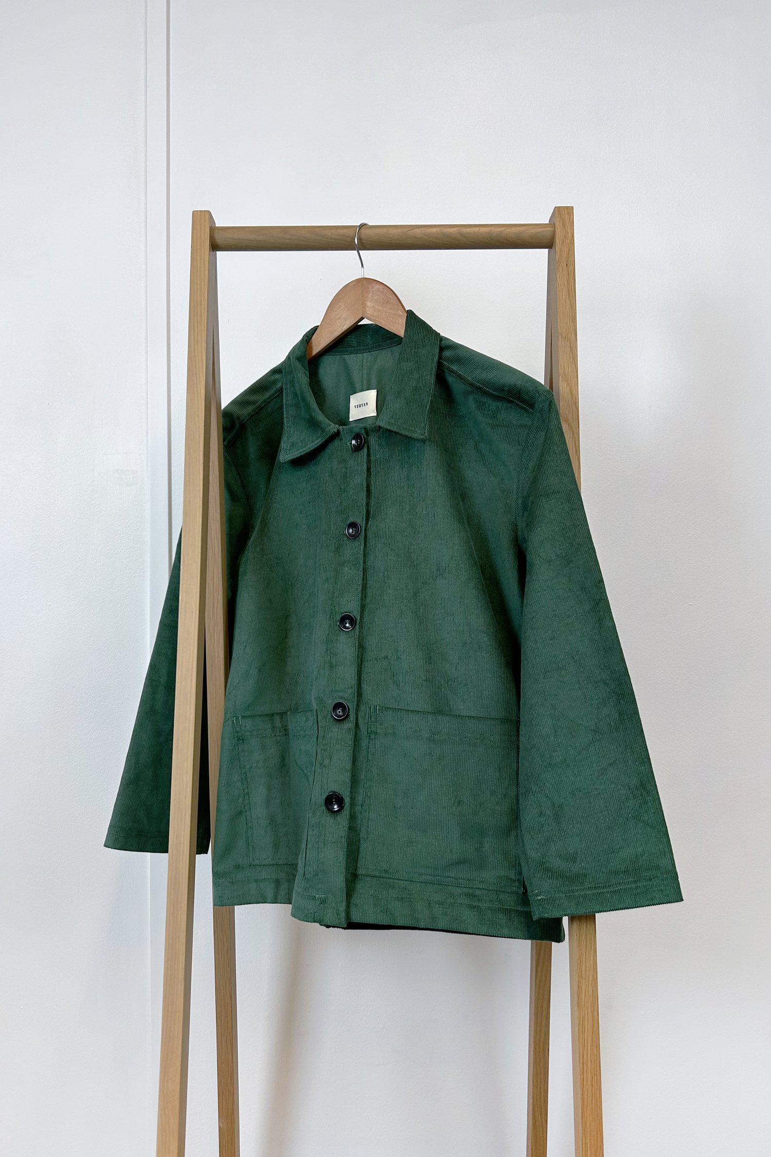 Twill workwear chore jacket in organic red denim | VERYAN STUDIO