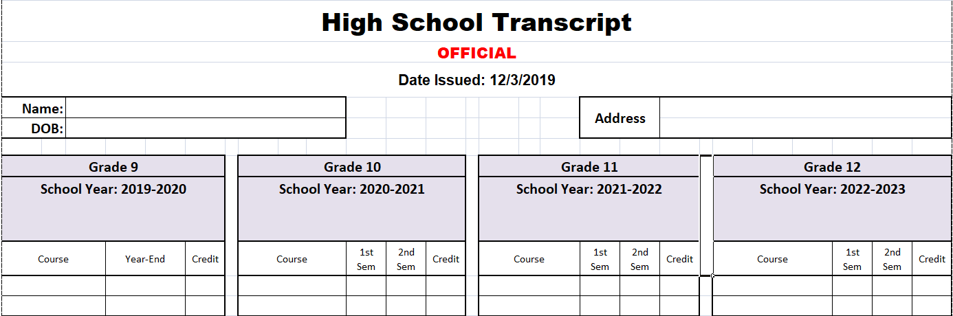 Make sure to submit an official high school transcript 