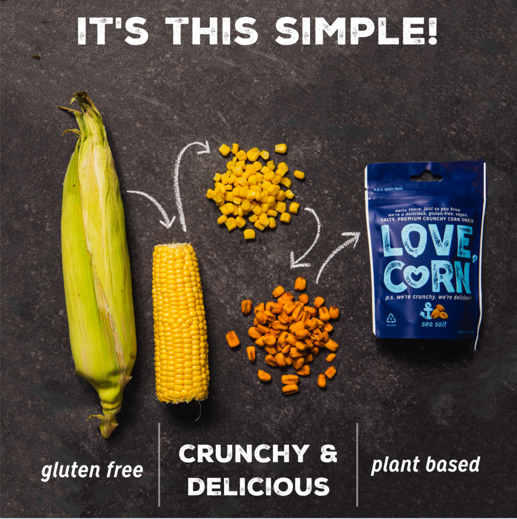 LOVE CORN | Salt & Vinegar Delicious Crunchy Corn | 1.6oz, 10 bags |  Low-Sugar, Gluten-Free, Plant Based, Non-GMO