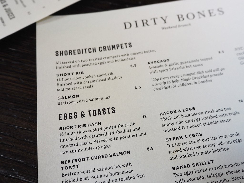Dirty Bones brunch menu