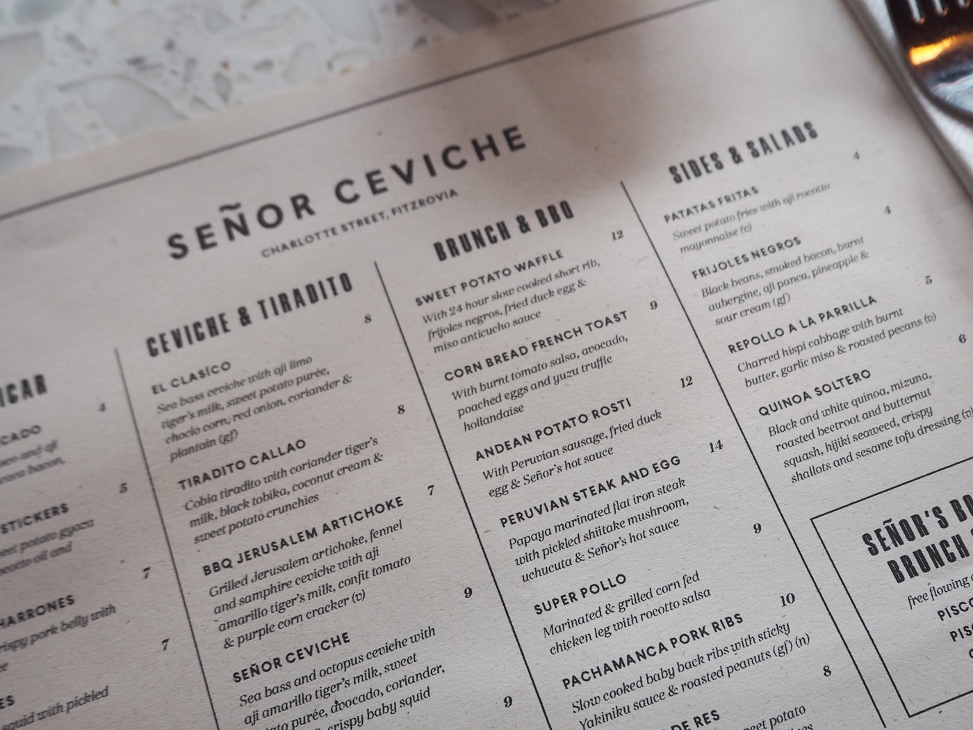 Senor Ceviche brunch menu