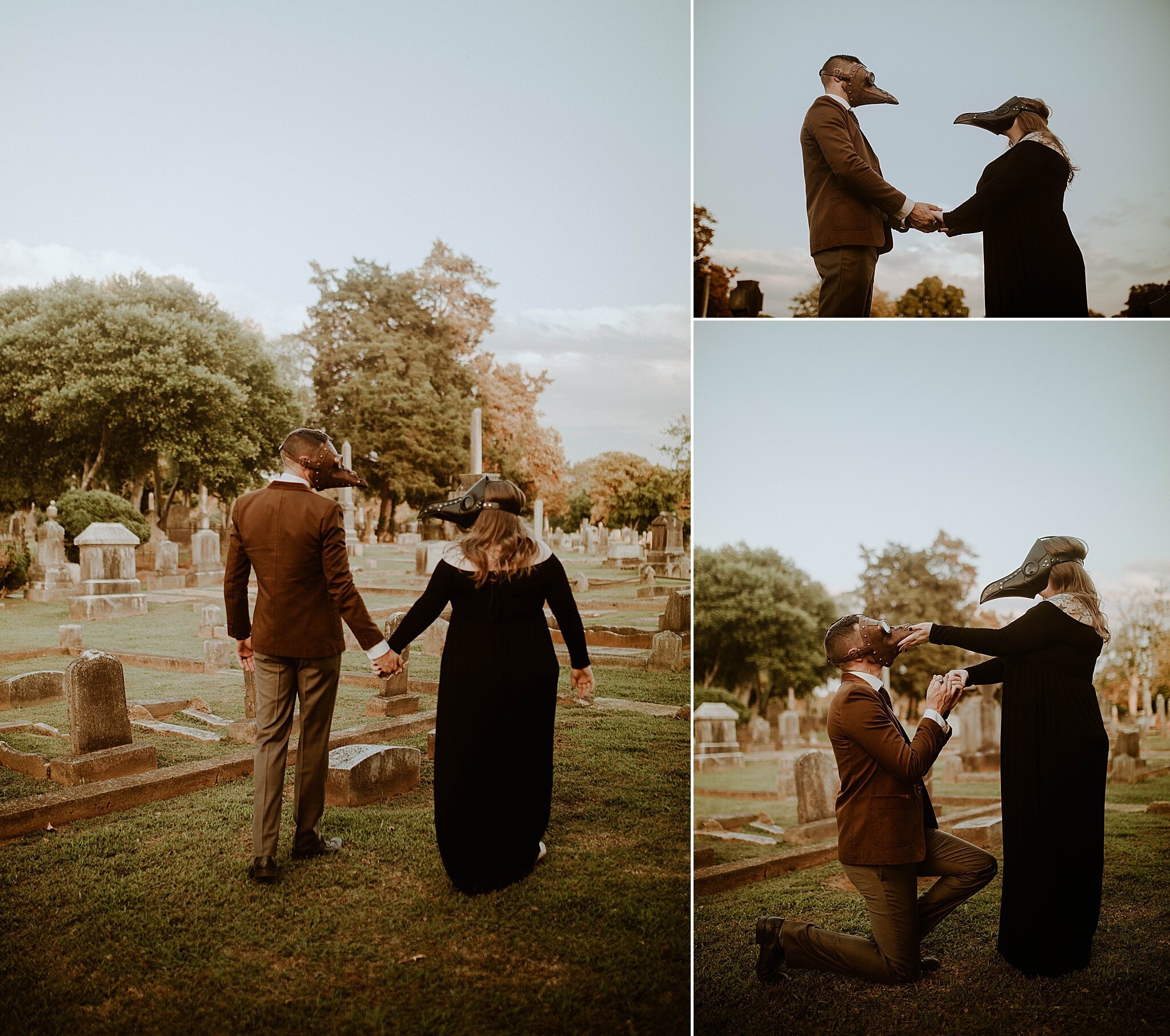 spooky graveyard engagement session in Florence Alabama