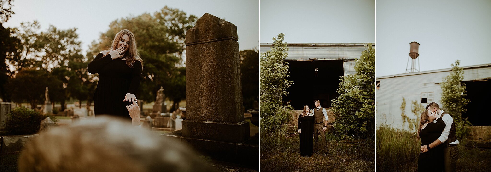 graveyard engagement session by abandoned building