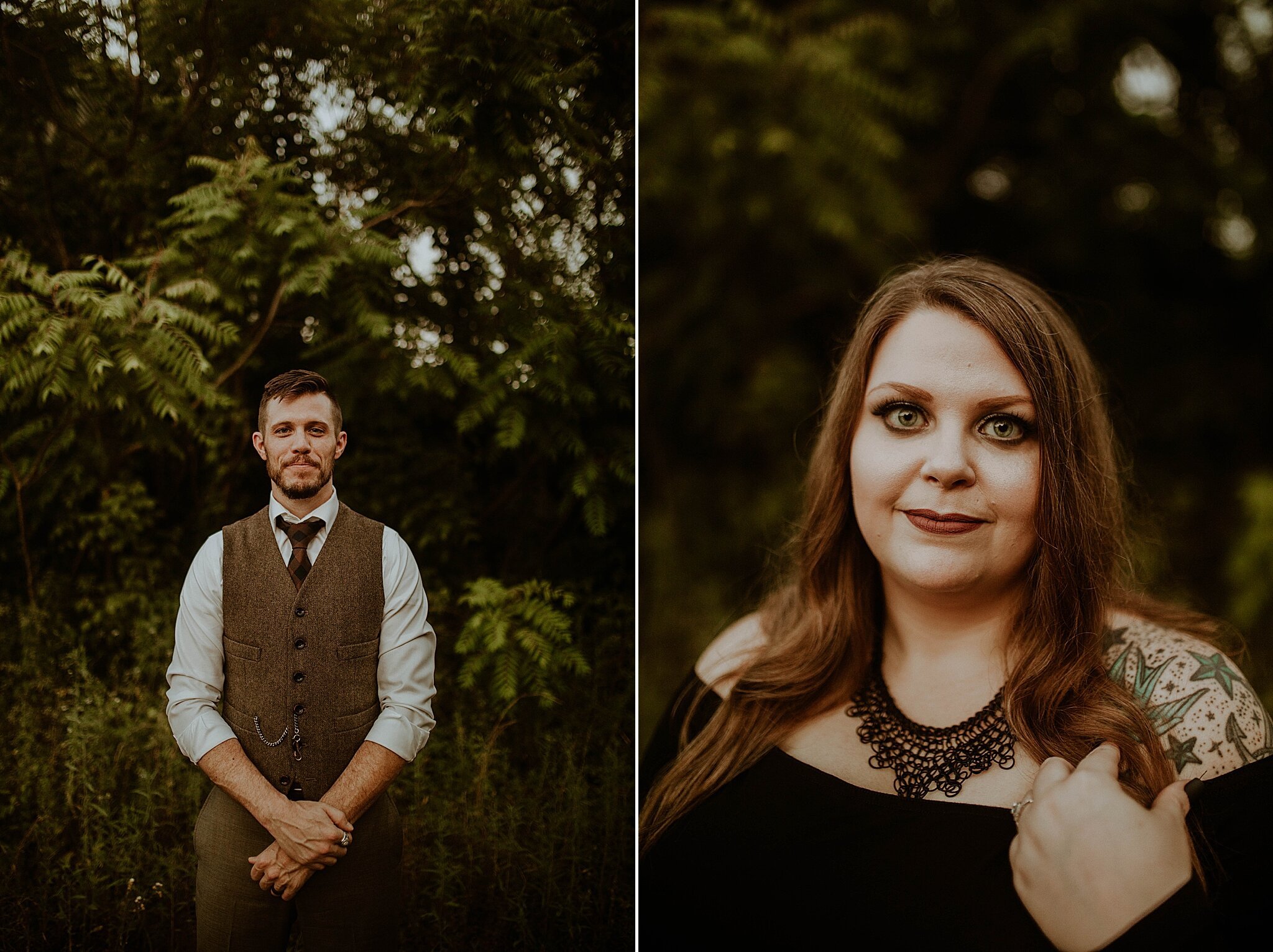 portraits of couple during graveyard engagement session