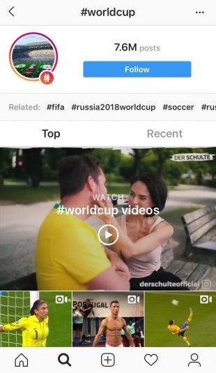 World Cup instagram hashtag page