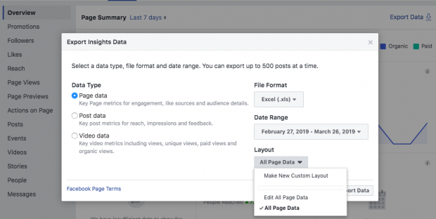 Exporting data from Facebook Insights