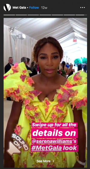 Serena Williams at the Met Ball Instagram Story