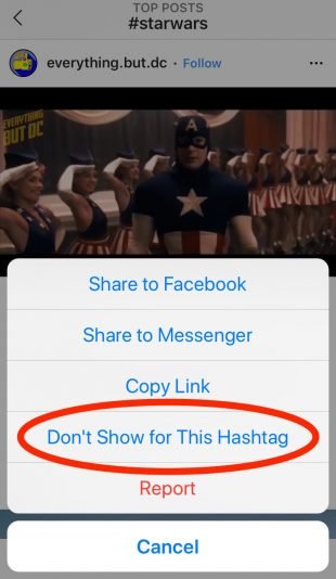Instagram's "Don't Show for This Hashtag" button