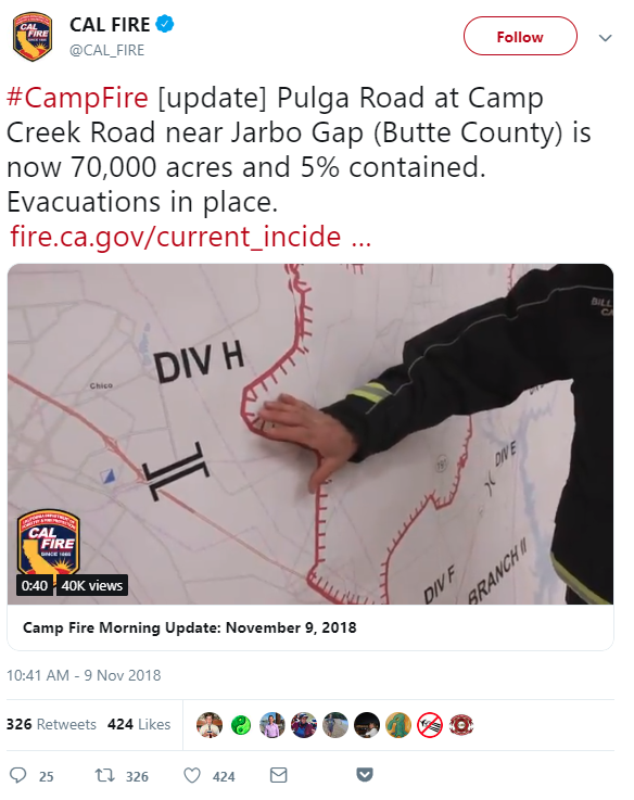 Cal Fire tweet about Camp fire