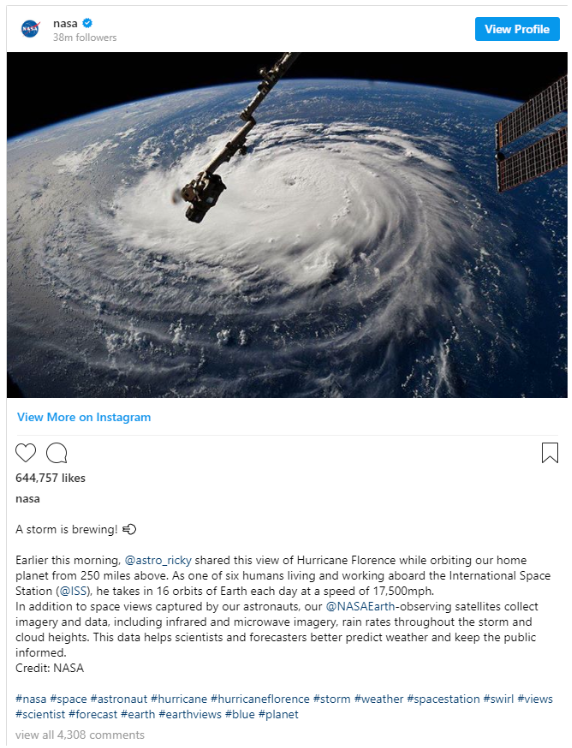 NASA Instagram post
