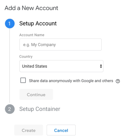 adding a new account in Google Tag Manager