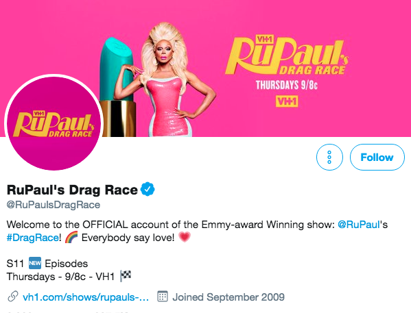 Twitter bio for RuPaul's Drag Race