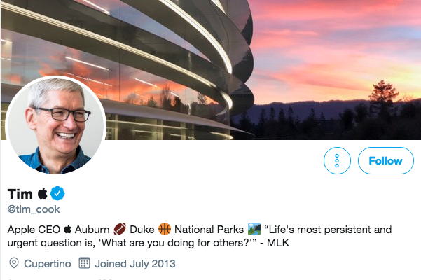 Twitter bio for Tim Cook