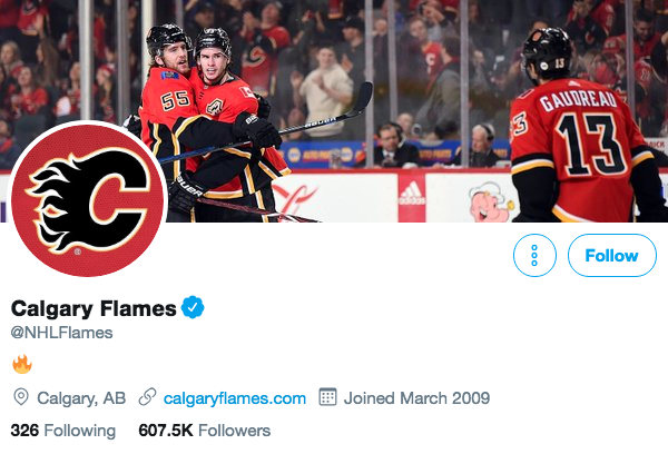 Twitter bio for Calgary Flames