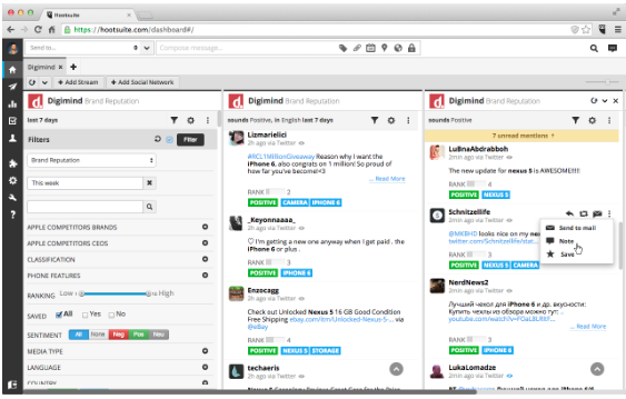 Digimind in the Hootsuite Dashboard
