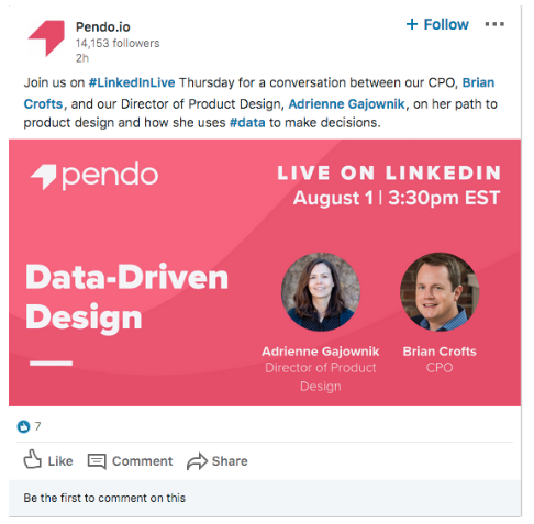 Pendo.io LinkedIn Live video thought leadership