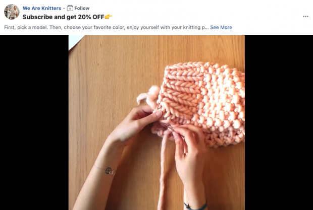 Facebook video ad from We Are Knitters