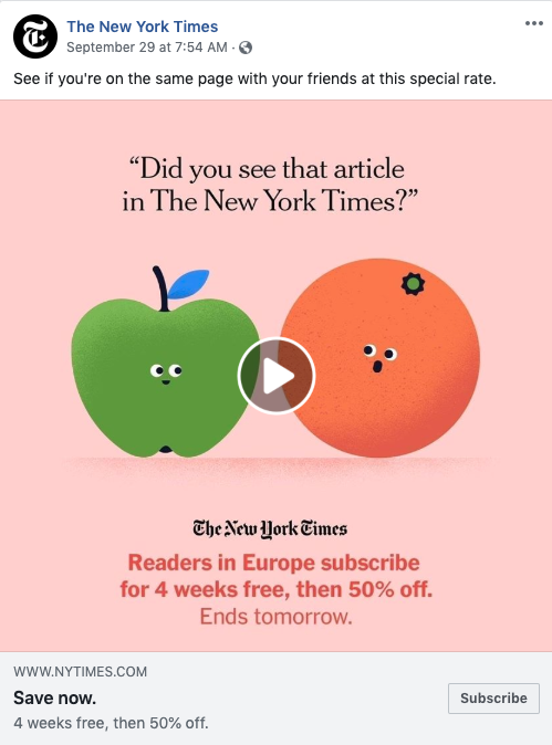 New York Times GIF ad on Facebook