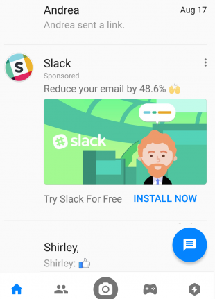 Messenger ad on Facebook from Slack