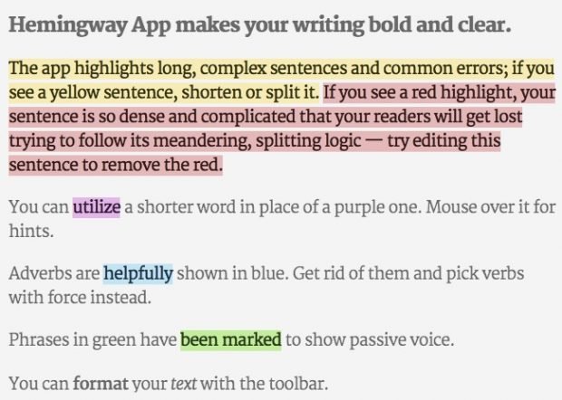 Hemingway App for writing and editing