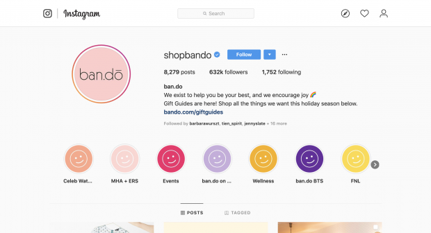 Bando Instagram profile with custom link-in-bio