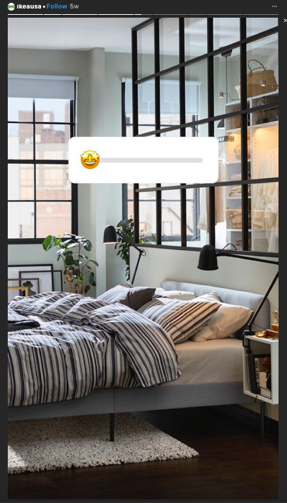 IKEA Instagram Story of a nicely designed bedroom with poll slider with star faced emoji