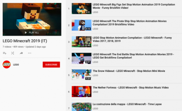 LEGO YouTube playlist