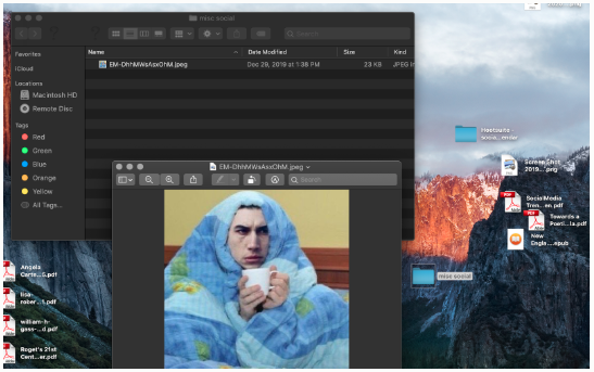 misc folder on author's desktop, containing a meme of Kylo Ren wearing a blanket