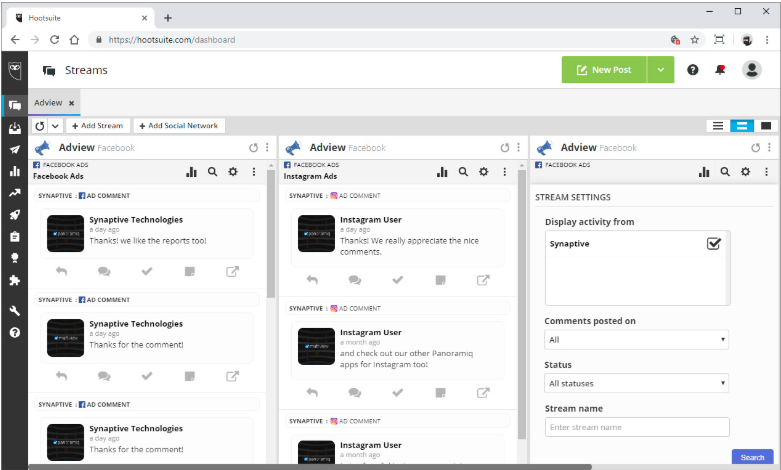 AdView social listening tool in the Hootsuite dashboard