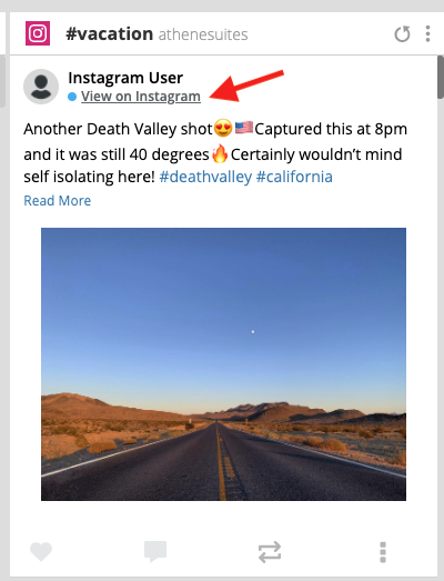 View on Instagram button on an Instagram post within the Hootsuite dashboard