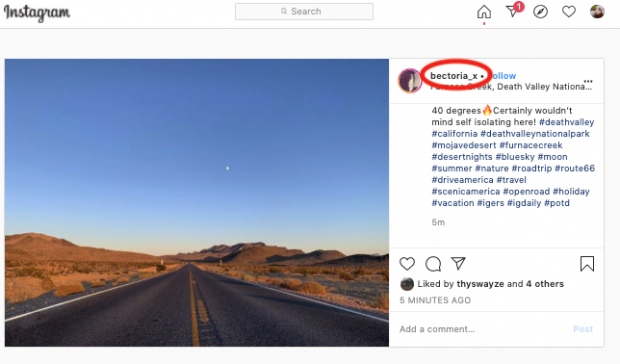 Original Instagram post highlighting username